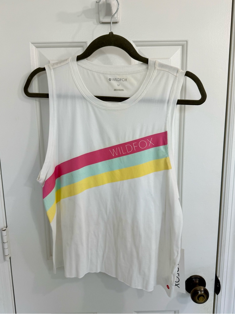 Wildfox White Muscle Tank with Pink, Mint & Yellow Stripes